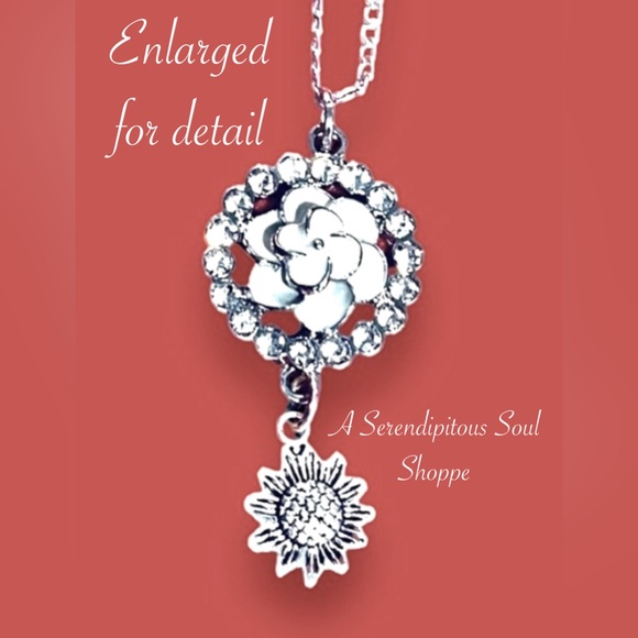 🆕sterling silver (925) necklace with silver plated dangling flower charms. - Picture 2 of 4